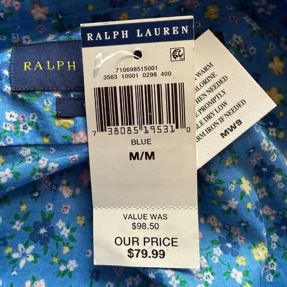 Ralph Lauren blue floral long sleeve collared button down shirt women's size M - Picture 10 of 12
